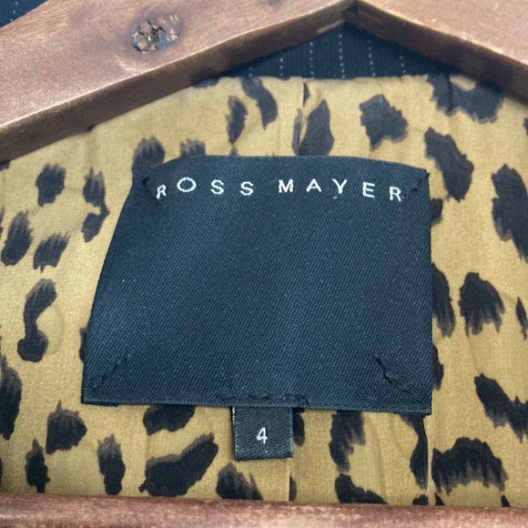 Ross Mayer Skirt Suit Womens 4 Black Pinstripe Blazer Pencil Skirt Ruffle - Picture 12 of 16